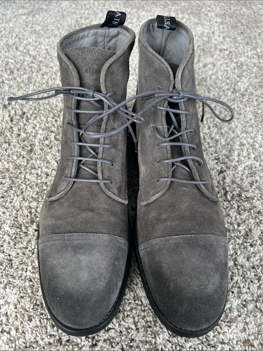 NWOT All Saints Men's Harland Cap Toe Leather Boots Charcoal Grey Size 46 US 13